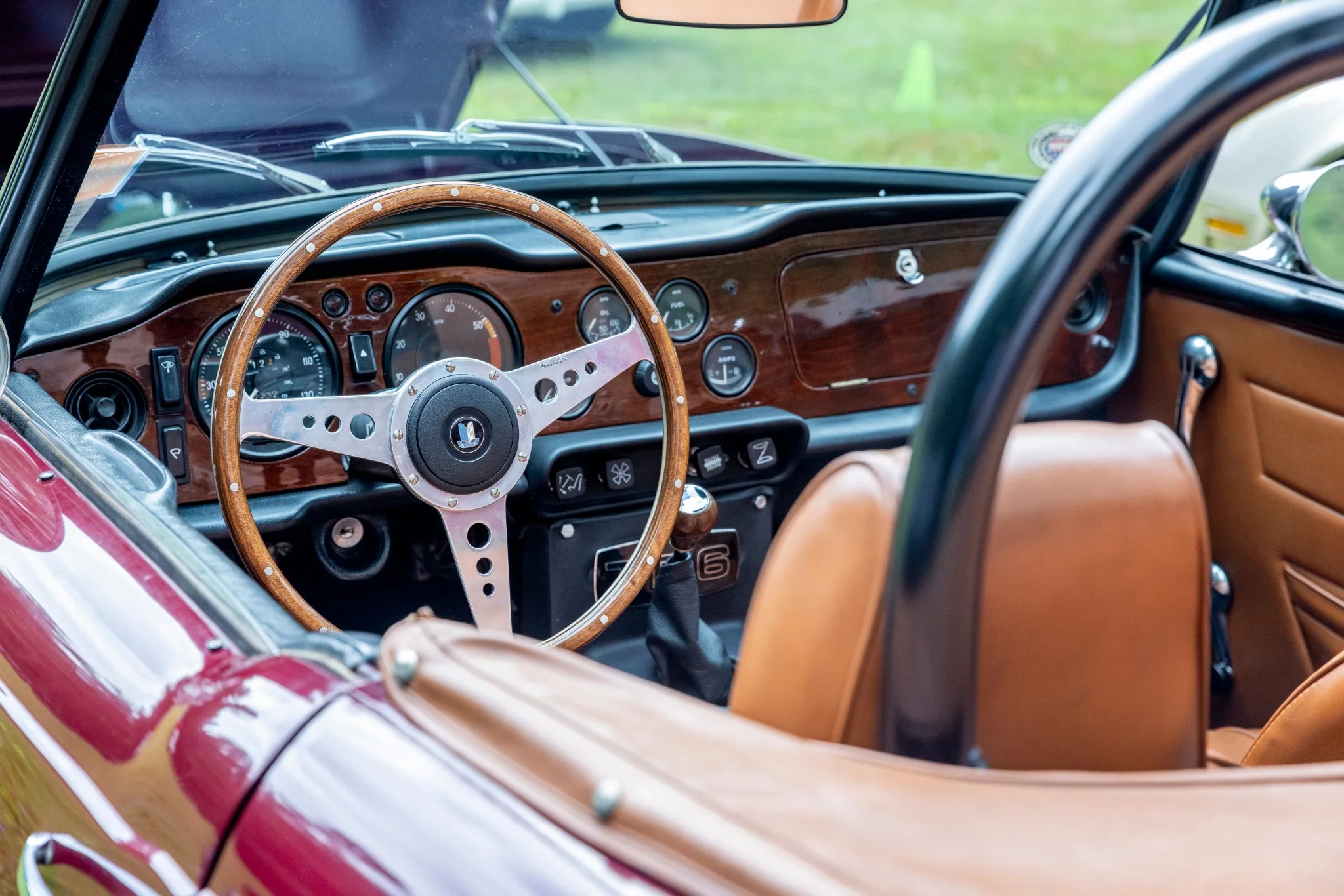 Detail of a classic car interior at Cars and Coffee