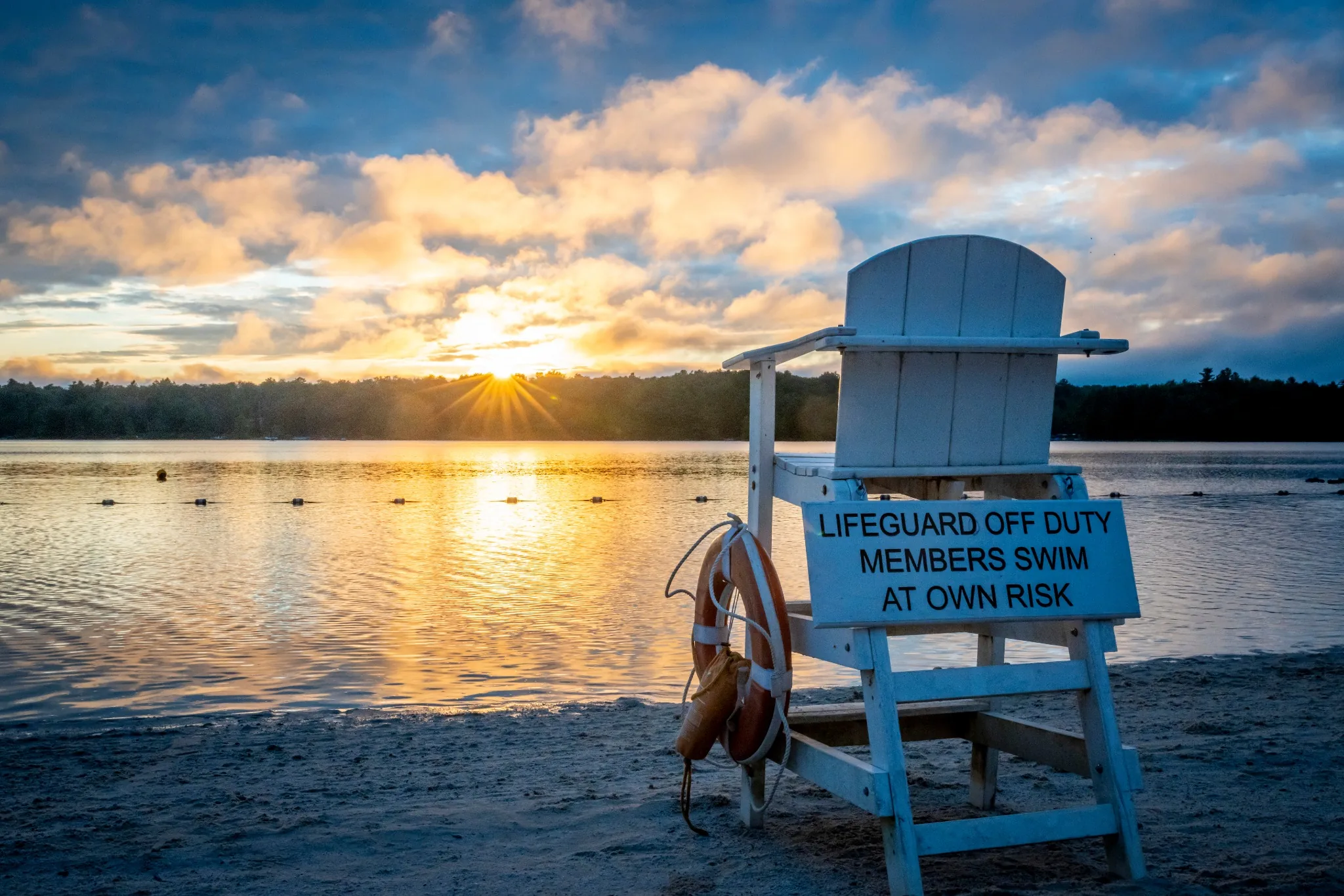 Lifeguard chair and Lake Naomi sunset