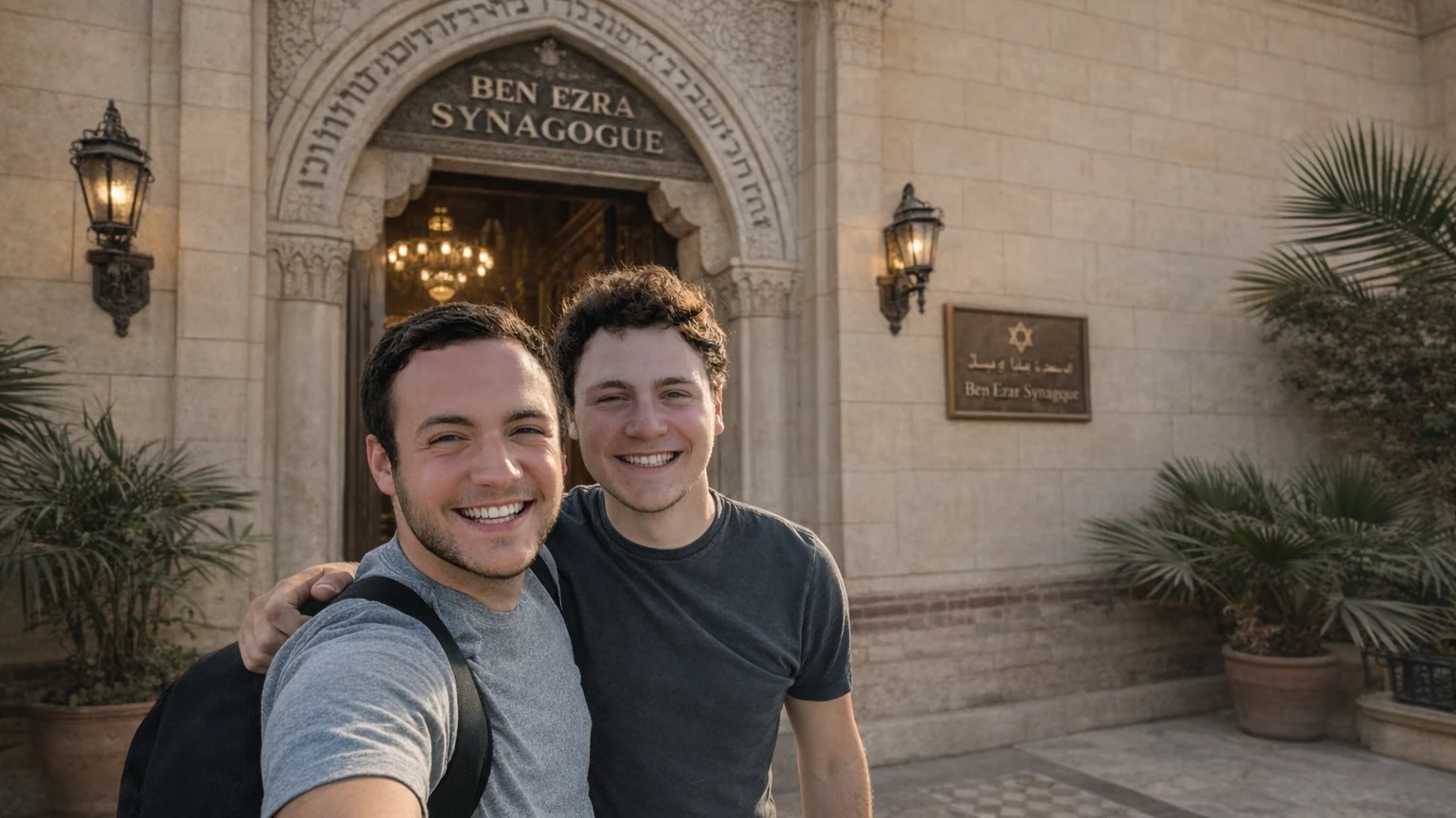 Travelers’ Report thumbnail featuring Joshua and his brother outside a historic synagogue